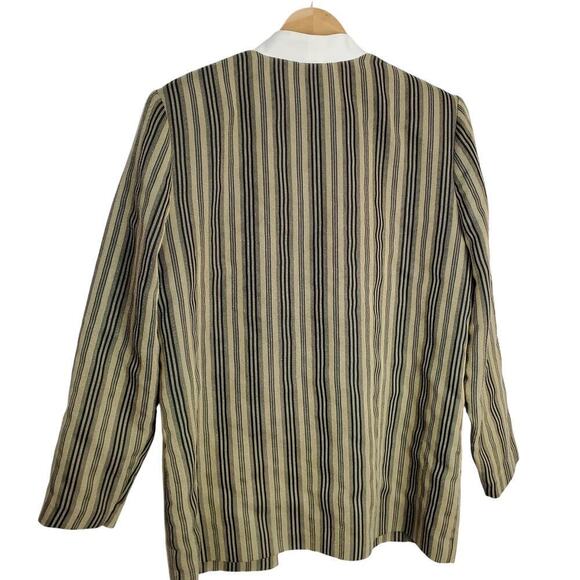 Dress Savvy Vintage Blazer Womens Size 12 Tan Striped 90s Preppy Mod Glam Rock - Picture 2 of 11